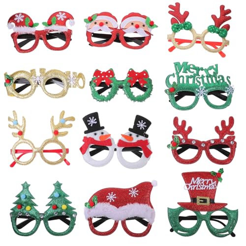 CRILSTYLEO 12st Weihnachtsdekorationen Weihnachtsbrille Süßigkeiten-ornamente Weihnachtspapierbrille Weihnachtsbaum Gefälligkeiten Für Weihnachtsfeiern Weihnachts-sonnenbrille Vlies von CRILSTYLEO