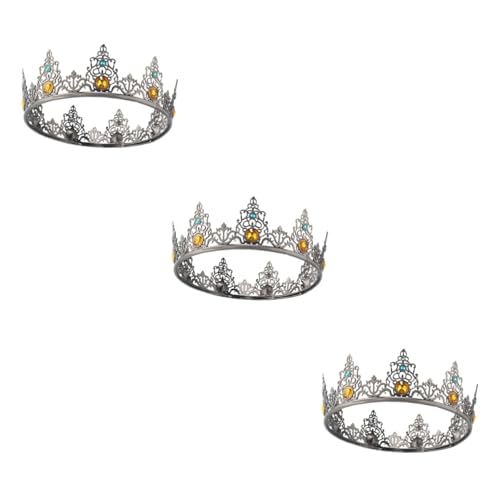 CRILSTYLEO 3St barocke Krone König krönt Strass Jabones decorativos para regalar die Krone Prinz Dekorationen Gold diadem dvd the crown König Kostümzubehör Männerkrone für die Party Legierung von CRILSTYLEO