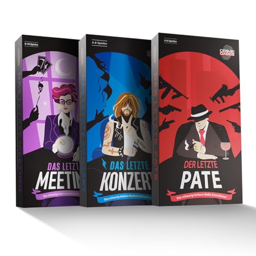 CRIMECASES Krimidinner Bundle 4-10 Personen | 3 Spiele mit Motto: Mafia, Konzert, Firmenfeier | Der letzte Pate + Das letzte Konzert + Das letzte Meeting | Mörderisches Dinner ab 14 Jahren CRIMECASES Krimidinner Bundle 4-10 Personen | 3 Spiele mit Motto: Mafia, Konzert, Firmenfeier | Der letzte Pate + Das letzte Konzert + Das letzte Meeting | Mörderisches Dinner ab 14 Jahren von CRIMECASES