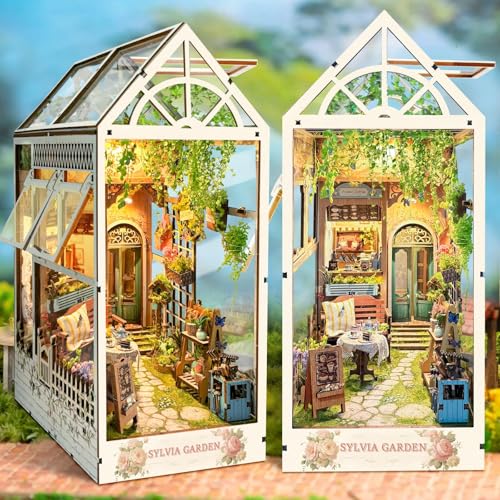 CRIOLPO Book Nook Kit-DIY Puppenhaus Holz Haus, Buch Ecke Miniatur Kit für Erwachsene Teens, 3D Holzpuzzle Bücherecke Bücherregaleinsatz mit Sensor Led Licht von CRIOLPO