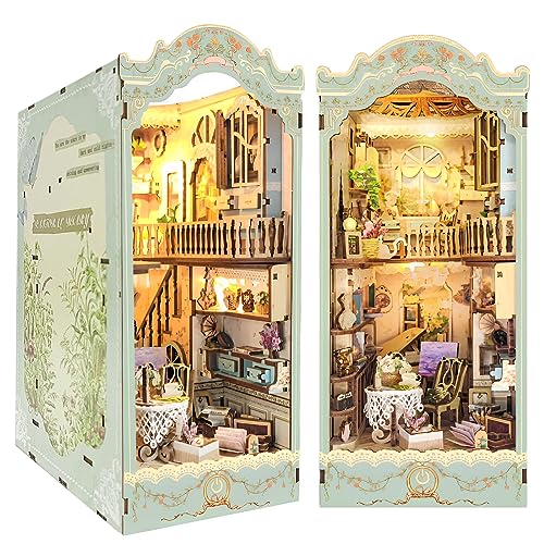 CRIOLPO Book Nook Kit-DIY Puppenhaus Holz Miniatur Haus Kit, Buch Ecke Miniatur Kit für Erwachsene Teens, 3D Holzpuzzle Bücherecke Bücherregaleinsatz Kits mit Sensor Led Licht (Pastoral Tagebuch) von CRIOLPO