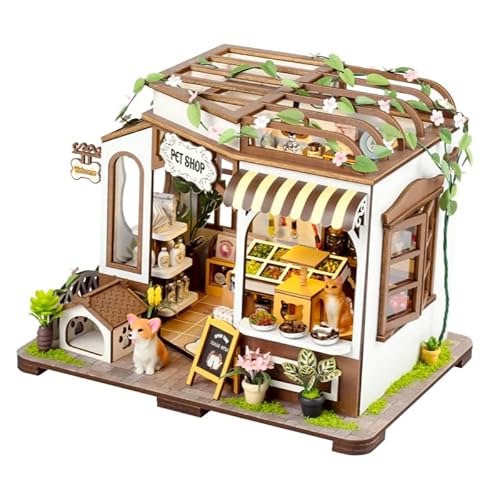 CRIOLPO Holz Tinyatur Haus Kit, DIY-Tinyaturhaus-Bausatz, Tinyatur-Puppenhaus-Bausatz, Niedlich Zoohandlung Puppenhaus, Tinyhaus-ModellbausäTze, Ideal FüR Schaffung Szene – Kellys Tierhandlung von CRIOLPO