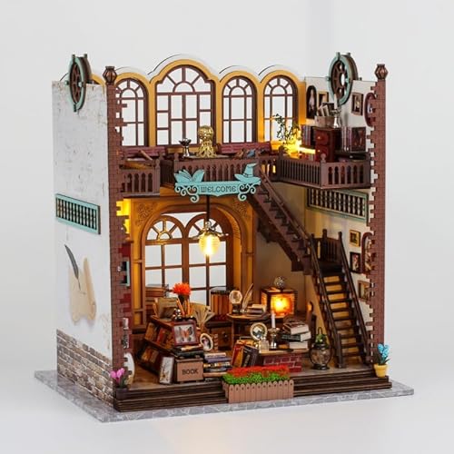 CRIOLPO DIY Tinyatur Puppenhaus Bausatz, Bezauberndes Magic Book Store Book Nook Kit, DIY hölzernes Tinyatur Haus Kit, Tiny-Bibliothekshaus im Maßstab 1:24, mit Möbeln - Magisches Arbeitszimmer von CRIOLPO