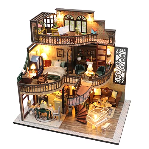 CRIOLPO Tinyaturhaus-Bausatz, Puppenhaus aus Holz, DIY Tinyatur Puppenhaus Kit, 3D Puzzle Holz Tinyatur Bastelset Tiny Haus, Tinyatur Haus DIY Kit, Bausatz für kleine Häuser - Traumturm von CRIOLPO