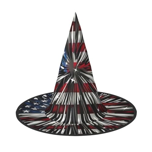 CRJSYCBYB Amerikanische Flagge Feuerwerk gedruckt Halloween Hut Hexenhut Halloween Spitzhut von CRJSYCBYB