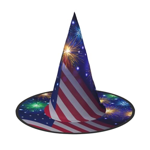 CRJSYCBYB Feuerwerk Amerikanische Flagge 4. Juli gedruckt Halloween Hut Hexenhut Halloween Spitzhut von CRJSYCBYB