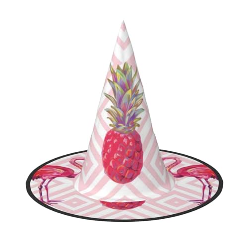 CRJSYCBYB Flamingo-Ananas-Druck, Halloween-Hut, Hexenhut, Halloween-Spitzhut von CRJSYCBYB