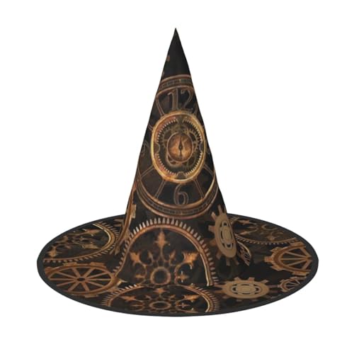 CRJSYCBYB Gears Clock Bronze Century bedruckter Halloween-Hut Hexenhut Halloween Spitzhut von CRJSYCBYB