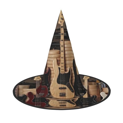 CRJSYCBYB Gitarre Bass Musik Musikinstrumente gedruckt Halloween Hut Hexenhut Halloween Spitzhut von CRJSYCBYB