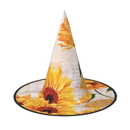 CRJSYCBYB Halloween-Hut mit Sonnenblumen-Druck, Hexenhut, spitzer Hut von CRJSYCBYB