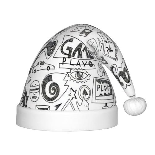 CRJSYCBYB Monochrome Weihnachtsmütze im Skizzenstil, Gaming-Druck, für Kinder, Glitzer-Hut, leuchtende Weihnachtsmütze von CRJSYCBYB