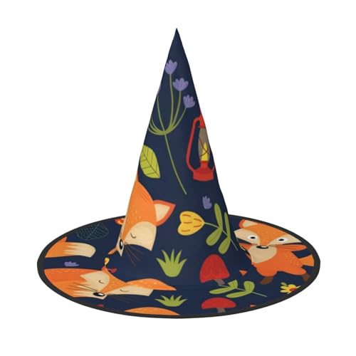 CRJSYCBYB Niedlicher Tierhut mit Fuchs-Blumen-Druck, Halloween-Hut, Hexenhut, spitzer Hut von CRJSYCBYB