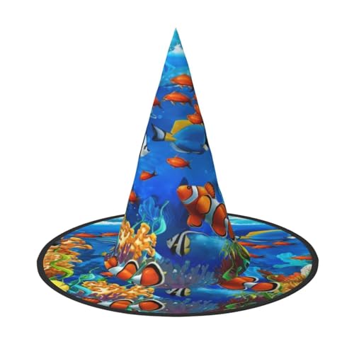 CRJSYCBYB Ocean Tropical Fish Coral Undersea World Printed Halloween Hat Hexenhut Halloween Spitzhut von CRJSYCBYB