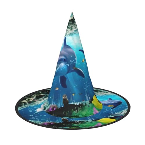 CRJSYCBYB Ocean Underwater Dolphin Fish Printed Halloween Hat Witch Hat Halloween Pointy Hat von CRJSYCBYB