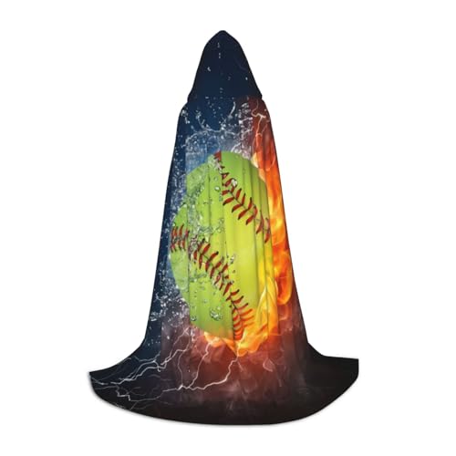 CRJSYCBYB Orangefarbener Softball-Kapuzenumhang mit Baseball-Motiv auf Feuer und Wasser, für Teenager, Unisex, Kapuzenumhang von CRJSYCBYB