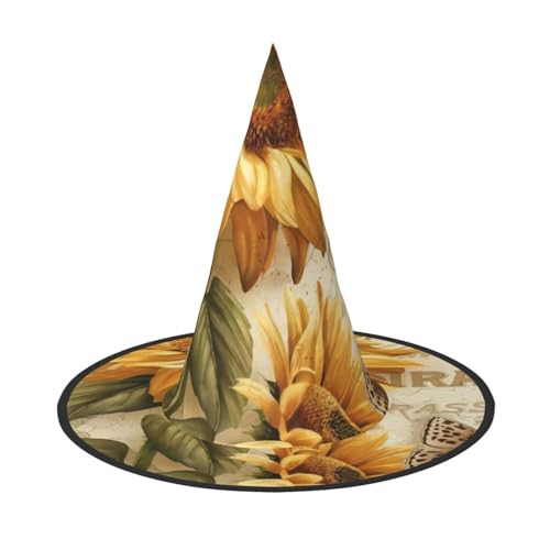 CRJSYCBYB Retro Sonnenblume gedruckt Halloween Hut Hexenhut Halloween Spitzhut von CRJSYCBYB