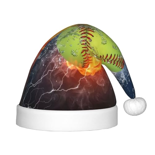 CRJSYCBYB Softball-bedruckte Weihnachtsmütze für Kinder, Glitzer-Hut, leuchtende Weihnachtsmütze von CRJSYCBYB