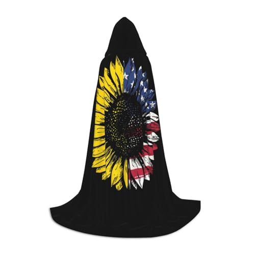 CRJSYCBYB Sonnenblumen-Umhang mit amerikanischer Flagge, bedruckt, für Teenager, Unisex, Kapuzenumhang von CRJSYCBYB