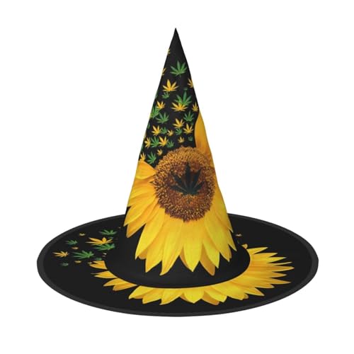 CRJSYCBYB Weed with Sunflower printed Halloween Hat Witch Hat Halloween Pointy Hat von CRJSYCBYB