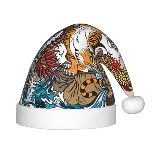 CRJSYCBYB Weihnachtsmütze mit Drachen- und Tiger-Aufdruck für Kinder, Glitzer-Hut, leuchtende Weihnachtsmütze von CRJSYCBYB