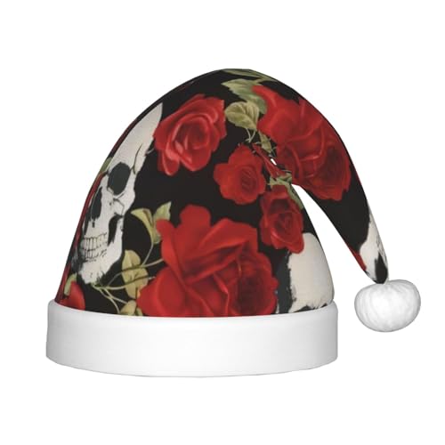 CRJSYCBYB Weihnachtsmütze mit Rosen-Totenkopf-Motiv, für Kinder, glitzernd, leuchtende Weihnachtsmütze von CRJSYCBYB