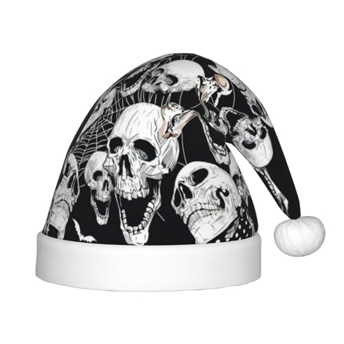 CRJSYCBYB Weihnachtsmütze mit Totenkopf-Hintergrund, bedruckt, für Kinder, Glitzer-Hut, leuchtende Weihnachtsmütze von CRJSYCBYB