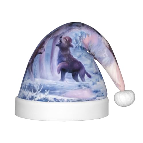 CRJSYCBYB Weihnachtsmütze mit Winterwolf-Motiv, bedruckt, für Kinder, glitzernd, leuchtende Weihnachtsmütze von CRJSYCBYB