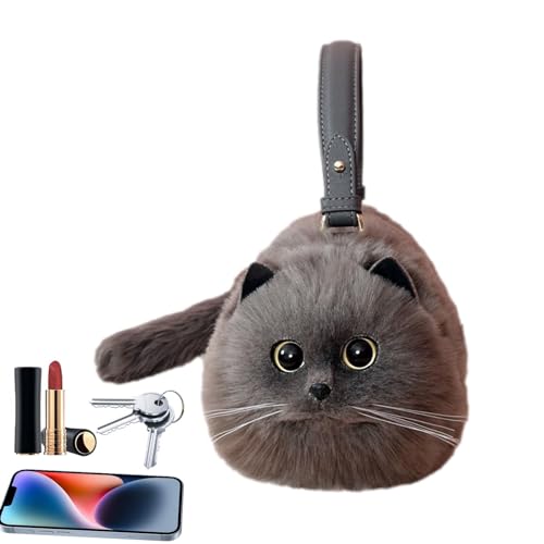 Katze Plüsch Handtasche - Kätzchen Stoffbeutel | Realistische Katze Plüsch Umhängetasche | Süße Plüsch Katze Tasche mit geschwollenen 3D Augen | Handgemachte Stofftiere Tasche | Simulierte Puffy von CRMKYLWPZ