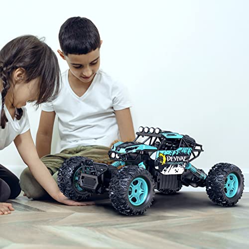 CROBOLL 1:12 Große RC-Autos mit Hebefunktion, 2,4GHz 20km/h ferngesteuertes Auto, Geschenke für Jungen 3 4 5 6 7 8, RC Monster Truck mit 2 Batterien (Cyan) von CROBOLL