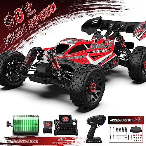 CROBOLL 1:14 bürstenlose schnelle ferngesteuertes Auto für Erwachsene mit unabhängigem Regler, Höchstgeschwindigkeit 90+KPH 4X4 Hobby Offroad rc Auto(Rot) von CROBOLL