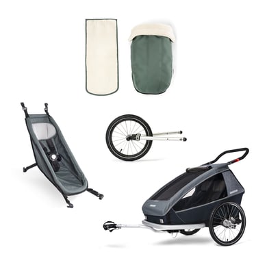 CROOZER Kinderfahrradanhänger Kid Vaaya 2 Graphite blue inklusive Jogger-Set, Babysitz und Winter-Set für Babysitz Jungle green von CROOZER