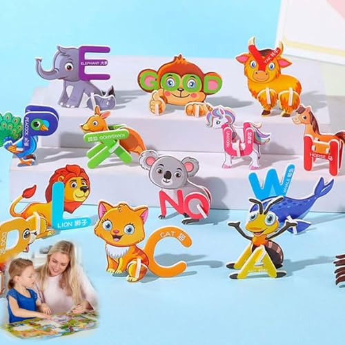 25/35/50/100 Teile Flowarmth pädagogisches 3D-Cartoon-Puzzle, Flowarmth Puzzle, 25 Teile pädagogische 3D-Cartoon-Puzzles für Kinder, 3 D-Cartoon-Puzzles für Kinder (Shape G,25PC) von CRTZHA