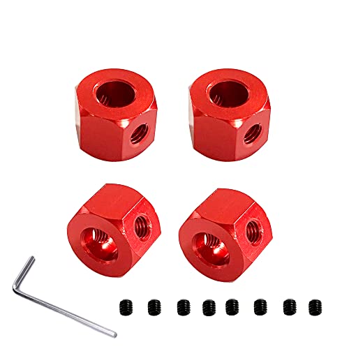 4 stücke Gummi Drift Reifen Upgrade Radnaben Gummi Weiche Reifen for WPL D12 D42 RC Auto Ersatzteile Zubehör Kinder Spielzeug (Color : Red 12mm Adapter) von CRUMPS