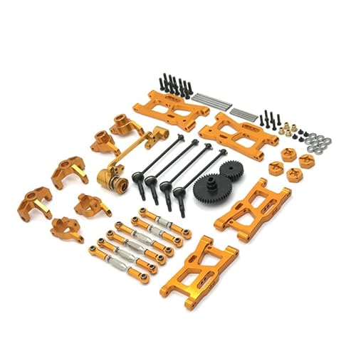 for WLtoys 124018 124019 144001 RC Auto Teile Metall Upgrade Kit Antriebswelle Zugstange Schaukel Arm Lenkung Tasse Getriebe (Color : Gold) von CRUMPS