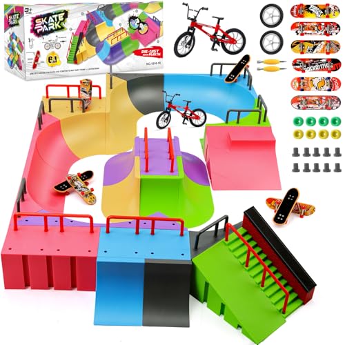 CS COSDDI Finger Skateboard Ramps Sets, Finger Skatepark 57Pcs - Kit DIY Montage Mini Fingerboard Skatepark Training Finger Boards Spielzeug Rampenset für Kinder Geburtstag Geschenk von CS COSDDI