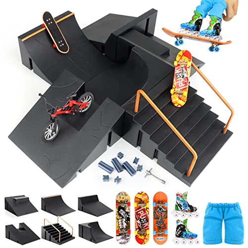 CS COSDDI Finger Skateboard und Rampe Zubehör Set, Fingerboard Skate Park Spielzeug Set, DIY Montage Skate Park Kit Fingerspielzeug Mit Rampe Parks Für Fingersportarten, Geschenk Für Kinder von CS COSDDI