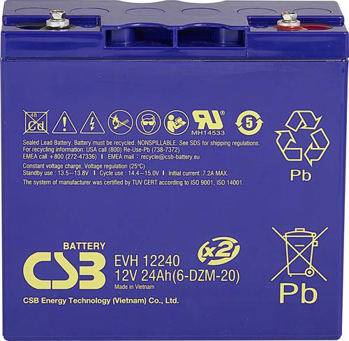 CSB Battery EVH 12240 EVH12240 Bleiakku 12V 24Ah Blei-Vlies (AGM) (B x H x T) 181 x 170 x 76mm M5-Sc von CSB Battery