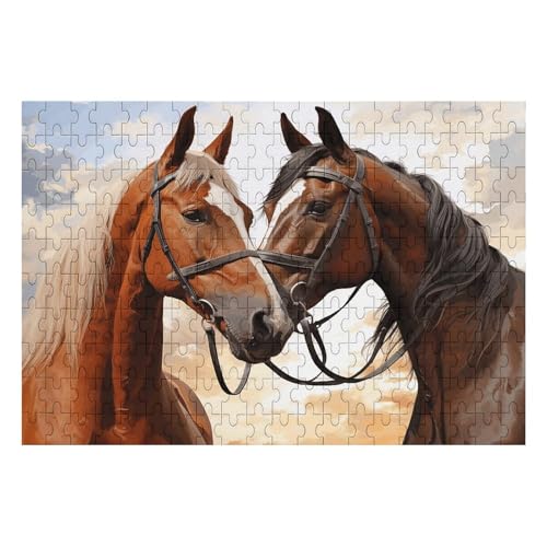 200-teiliges Puzzle für Erwachsene und Familien, herausforderndes Puzzle für Spielabende, Paare, Pferde, personalisierbar, Holzpuzzleteile, 35 x 24 cm, Bilderpuzzle von CSGJMYGS