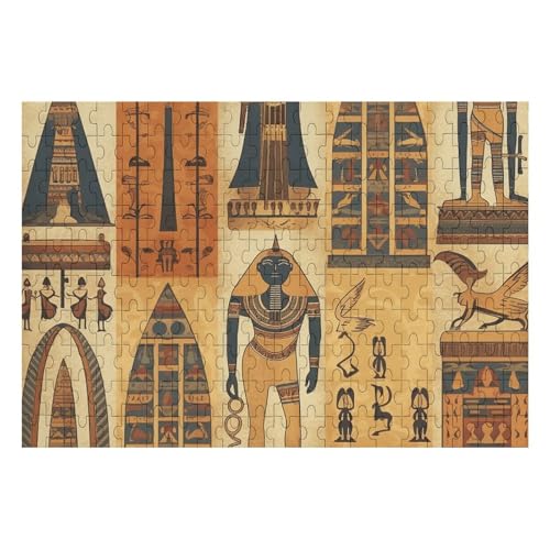 200-teiliges Puzzle für Erwachsene und Familien, herausforderndes Puzzle für Spieleabende, altes Ägypten, Stammes-Serie, personalisierbar, Holzpuzzleteile, 35 x 24 cm, Bilderpuzzle von CSGJMYGS