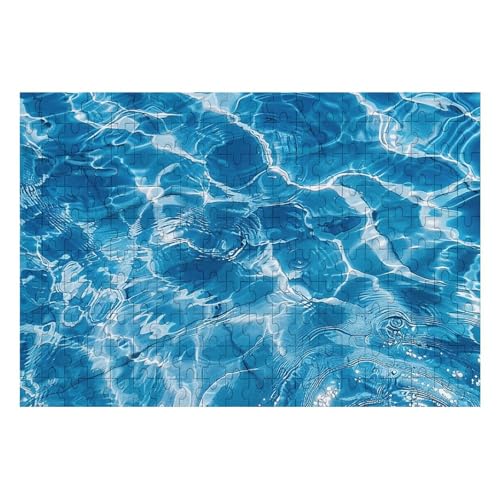 200-teiliges Puzzle für Erwachsene und Familien, herausforderndes Puzzle für Spieleabende, blaue Wasserwellen, individuelle Holzpuzzleteile, 35 x 24 cm, Bilderpuzzle von CSGJMYGS