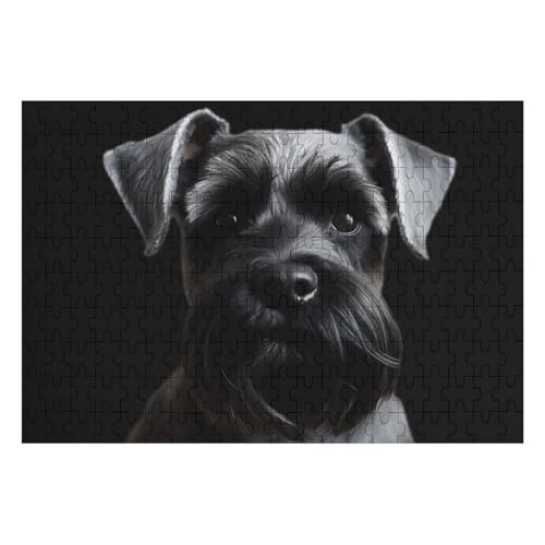 200-teiliges Puzzle für Erwachsene und Familien, herausforderndes Puzzle für Spieleabende, schwarzer Schnauzer-Hund, personalisierbar, Holzpuzzleteile, 35 x 24 cm, Bilderpuzzle von CSGJMYGS