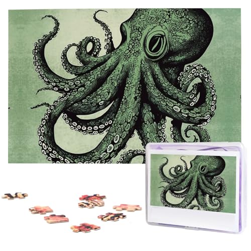 Holzpuzzle Grüne Oktopus-Puzzles 1000 Teile für Erwachsene Personalisiertes Bilderpuzzle Fotopuzzle für Erwachsene Familie Hochzeit Abschlussfeier Puzzles Geschenke von CSGJMYGS