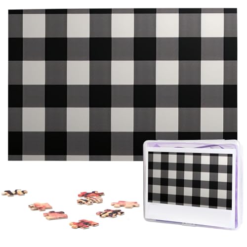 Holzpuzzle Monochrom Plaid Puzzles 1000 Teile für Erwachsene Personalisiertes Bilderpuzzle Fotopuzzle für Erwachsene Familie Hochzeit Abschlussfeier Puzzles Geschenke von CSGJMYGS