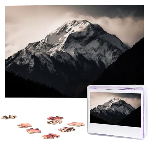 Holzpuzzle Weiß Schwarz Berg Puzzles 1000 Teile für Erwachsene Personalisiertes Bilderpuzzle Fotopuzzle für Erwachsene Familie Hochzeit Abschlussfeier Puzzles Geschenke von CSGJMYGS