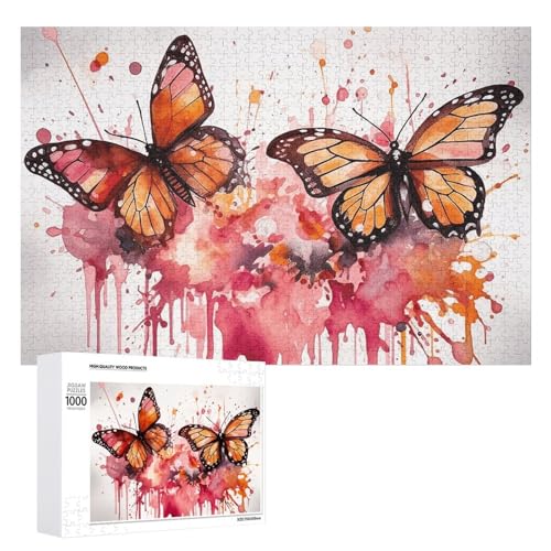 Puzzle für Erwachsene, herausforderndes Puzzle für Spielabende, Schmetterling, Tropfspray, Aquarell-Puzzle, personalisierbar, Holzpuzzleteile für Familie, Heimdekoration, 1000 Teile von CSGJMYGS