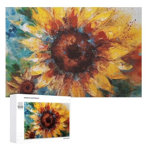 Puzzle für Erwachsene, herausforderndes Puzzle für Spielabende, abstrakte Sonnenblume, mehrfarbiges Puzzle, personalisierbar, Holzpuzzleteile für die Familie, Heimdekoration, 1000 Teile von CSGJMYGS