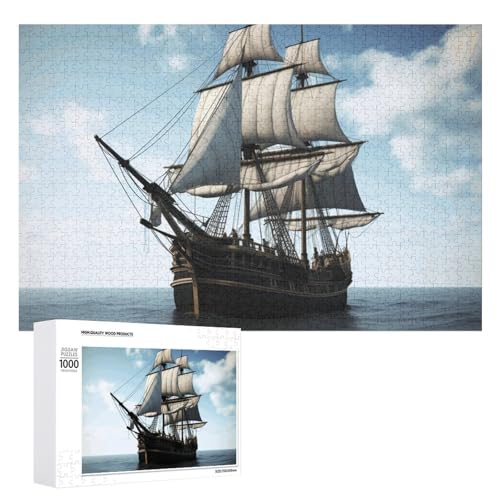 Puzzle für Erwachsene, herausforderndes Puzzle für Spielabende, altes Segelschiff-Puzzle, personalisierbar, Holzpuzzleteile für Familien-Heim-Dekoration, 1000 Teile von CSGJMYGS