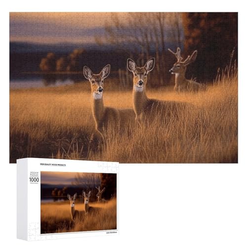 Puzzle für Erwachsene, herausforderndes Puzzle für Spieleabende, Natur, Wildtiere, Hirsche, Puzzle, personalisierbar, Holzpuzzleteile für Familie, Heimdekoration, 1000 Teile von CSGJMYGS