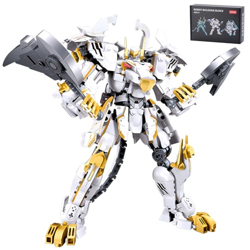 CSNRHG Weißer Tiger Samurai Mech Roboter Modell mit Doppelaxt Kopf Bausteine Spielzeugset Mythische Geburtstags Alter 8+ Kinder Erwachsene Teens 679 Stücke von CSNRHG