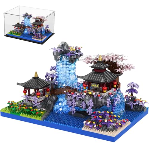 Japanische Kirschblüten Bonsai-Baum-Architektur-Baustein-Sets mit Anzeigekasten Chinesischer Pfirsichblüten-Pool Micro Mini Baumhaus-Gebäude-Modell-Spielzeug-Geschenk für Kinder Erwachsene 2400 Stücke von CSNRHG